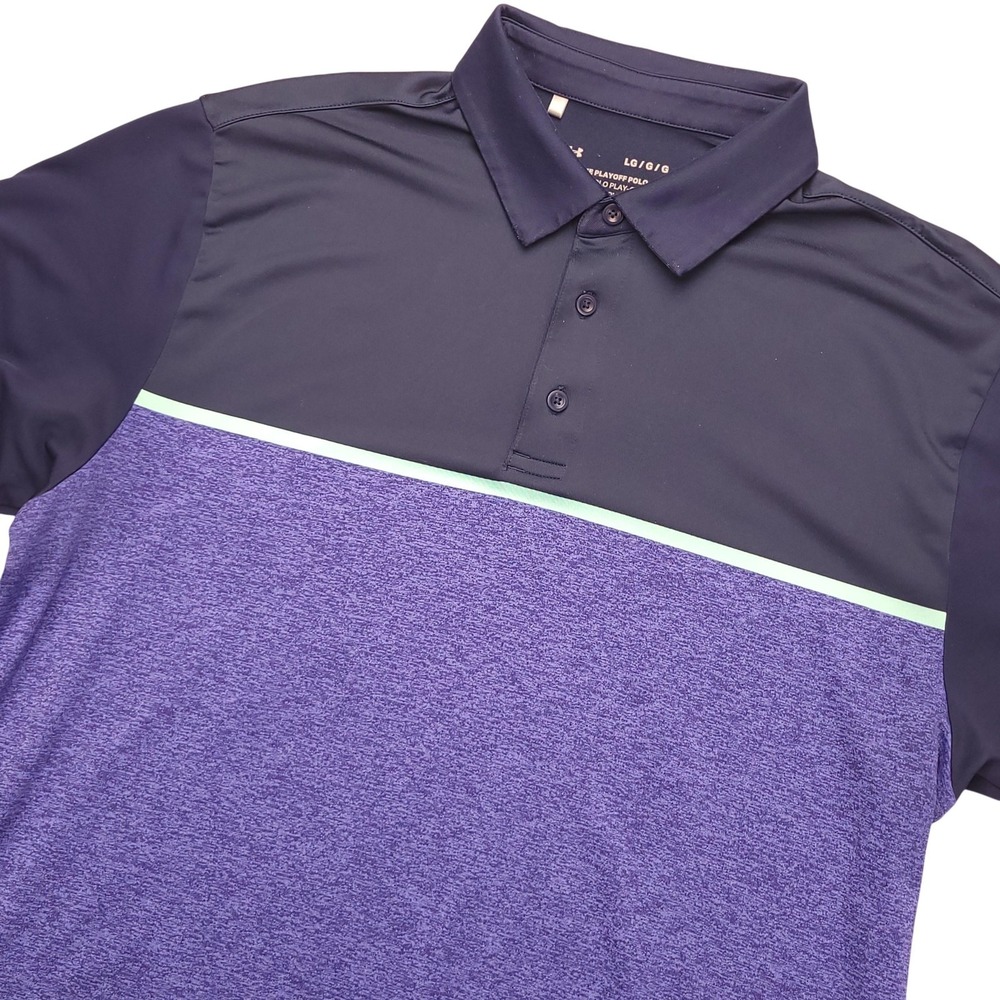 Under Armour The Playoff Polo Shirt Mens Large Purple Colorblock Golf Stretch